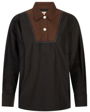 Marni Overhemden ,Zwart ,Katoen Poplin Blouse Met Contrasterende Borst Inzet
