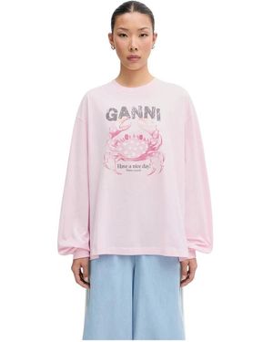 Ganni Gedrukt Shirt Met Lange Mouwen - Rood