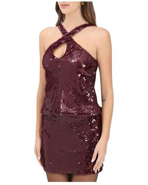 Akep Total Paillettes Mouwloze Top - Paars