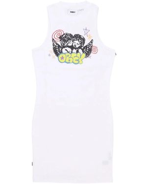 Obey Weißes Multi Crew-Neck Kleid