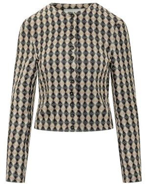 MSGM Truien & Vesten ,Veelkleurig ,Cropped Vest Met Lange Mouwen - Zwart