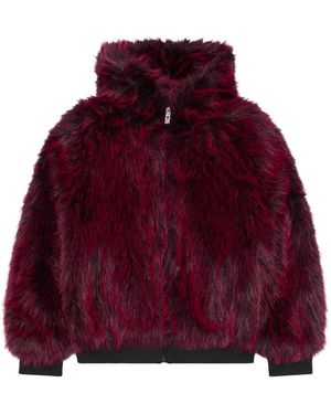 Gcds Jassen ,Rood ,Polyester Faux Fur Full Zip Hoodie