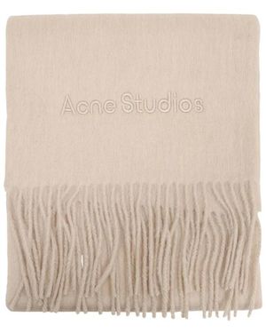 Acne Studios Logo Geborduurde Wolmix Sjaal - Naturel