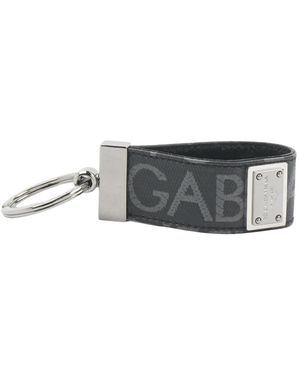 Dolce & Gabbana Accessoires ,Zwart ,Leer Logo Plaque Leren Sleutelhanger - Grijs