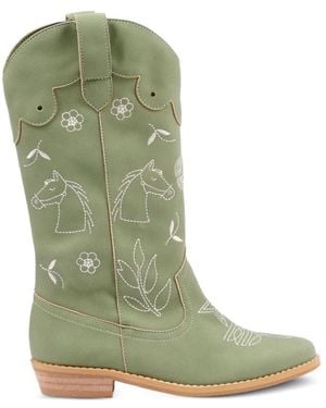 Stella McCartney Cowboystiefel Aus Leder Mit Stickerei - Grün