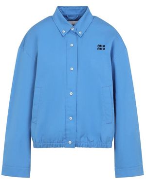 Miu Miu Blauwe Katoenen Jas Met Geborduurd Logo