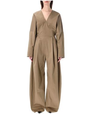 Thelatest Jumpsuits & Playsuits ,Bruin ,Leer Lange Jumpsuit - Naturel