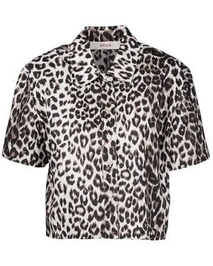 Jucca Overhemden ,Veelkleurig ,Katoen Shirt Van Katoenpoplin Met Luipaardprint - Zwart