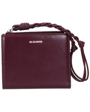 Jil Sander Accessoires ,Rood ,Leer Leren Kaarthouder Met Gevlochten Detail - Paars