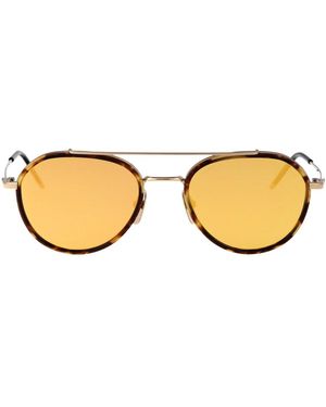 Thom Browne Acetate And Titanium Aviator Zonnebril - Bruin