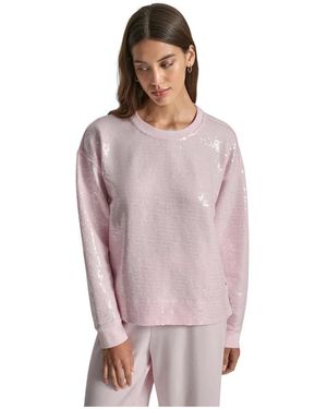 DKNY Hoodies & Sweatvesten ,Roze ,Katoen Sequins Long Sleeve Sweatshirt - Paars