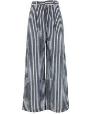 Lois Geborduurde Chambray Broek Met Wijde Pijpen - Grijs
