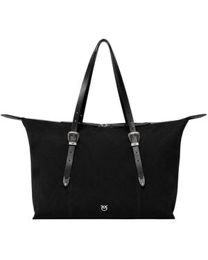 Pinko Tassen ,Zwart ,Suède Suède Tote Bag Met Texaanse Details