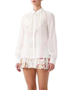 CAMILLA Seidenbluse Mit Rüschenkragen - Weiß