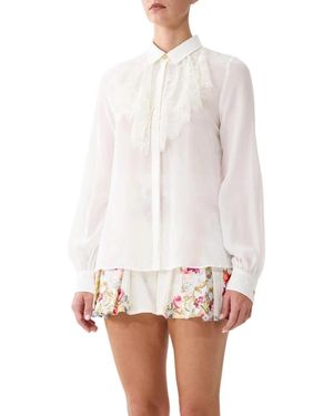 CAMILLA Zijden Blouse Met Kraag En Ruche-Detail - Wit