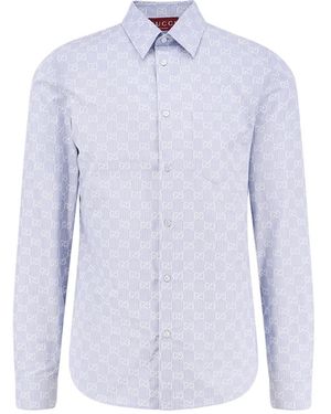 Gucci Knopfverschluss Seidenbaumwollhemd - Blau