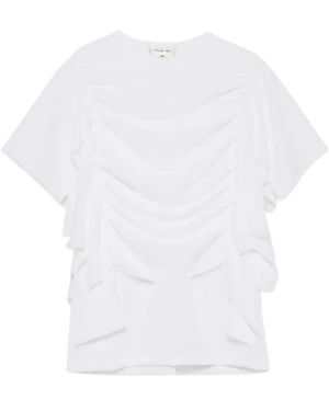 Comme des Garçons Overhemden ,Wit ,Denim Geplooide Blouse Met Ruches