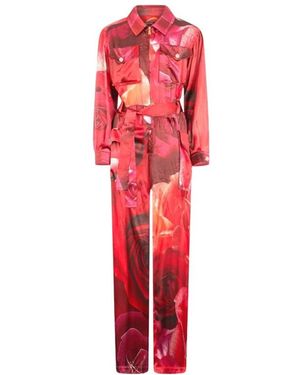 Roberto Cavalli Jumpsuits & Playsuits ,Rood ,Jumpsuit Met Rozenprint En Overhemdkraag