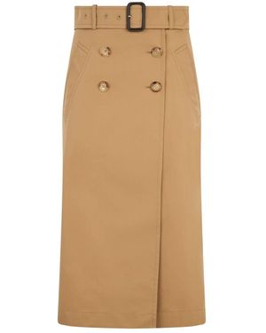 Moschino Rokken ,Katoen Midi Rok Met Riem En Zakken - Naturel