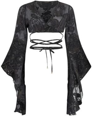 Roberto Cavalli Overhemden ,Zwart ,Katoen Ornamental Top