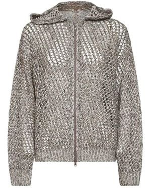 Brunello Cucinelli Dazzling Chiné Net Vest Met Capuchon - Grijs
