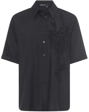 MARC AUREL Kreuzbluse Mit Blumenstickerei - Schwarz