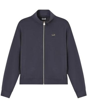 EA7 Hoodies & Sweatvesten ,Blauw ,Polyester Core Lady Zip-Through