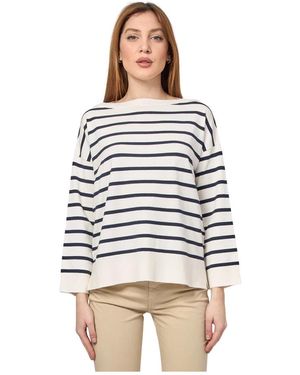 iBlues Blauer Pullover Mit Langen Ärmeln Straight Fit - Weiß
