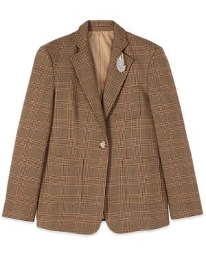 Oltre Karierter Blazer Mit Anstecknadel - Braun