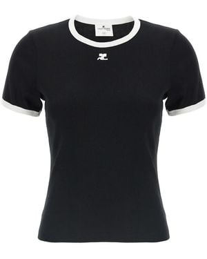 Courreges Tops ,Zwart ,Katoen Signature Contrast Katoenen T-Shirt