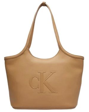 Calvin Klein Tassen ,Bruin ,Leer Signature Monogram Laptop Tote Bag