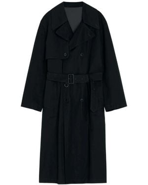 Lemaire Schwarzer Trenchcoat Mit Doppelreihiger Knopfleiste