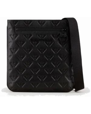 Armani Leder umhängetasche mit monogramm-logo - Schwarz
