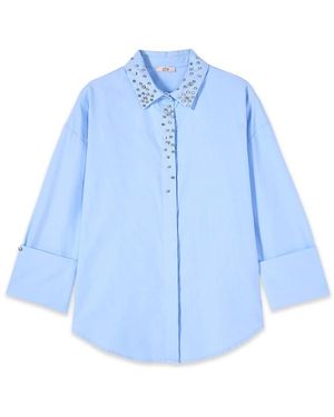 Oltre Overhemden ,Blauw ,Katoen Shirt Met Kristallen Details