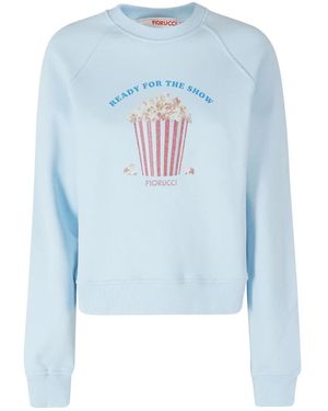 Fiorucci Hoodies & Sweatvesten ,Blauw ,Popcorn Print Slim Crewneck Sweatshirt