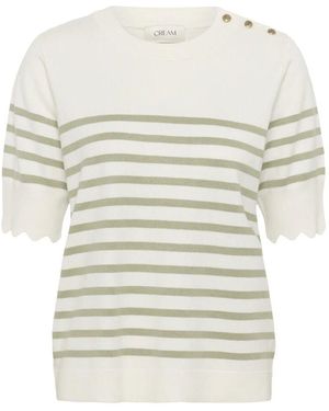 Cream Gestreifte Strickbluse Mit Teestreifen - Weiß