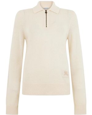 Burberry Sweater Met Ritkraag Van Kasjmier - Wit