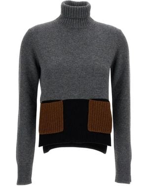 Plan C Pullover Mit Rollkragen Und Taschen - Grau