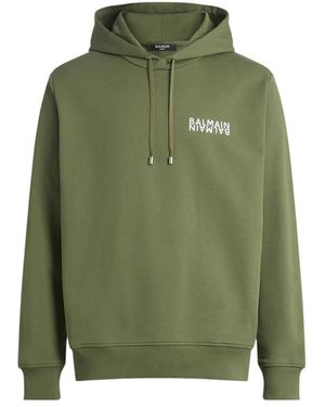 Balmain Hoodies & Sweatvesten ,Groen ,Katoen Printed Mirror Hoodie