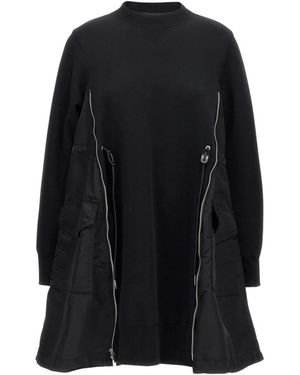 Sacai Kleedjes ,Zwart ,Nylon Sponge Sweat X Nylon Twill Jurk