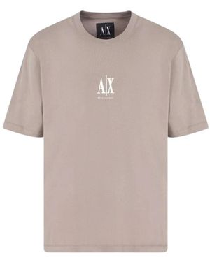 ARMANI EXCHANGE Tops ,Bruin ,Katoen T-Shirt Met Korte Mouwen - Naturel