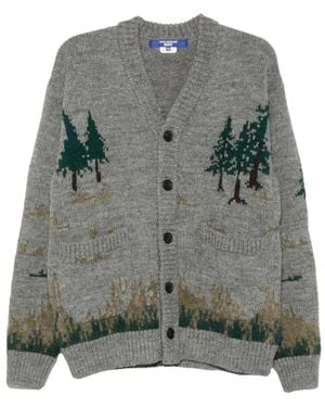Junya Watanabe V-Ausschnitt Intarsien-Strickjacke - Grau