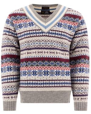 Beams Plus Grijze Gebreide Trui Fair Isle Sweater Aw24 - Meerkleurig