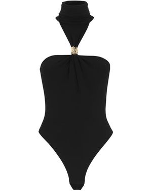 Elisabetta Franchi Tops ,Zwart ,Bodysuit Met Hoge Hals