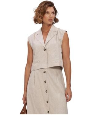 Y.A.S Y.A. ,Jassen ,Linnen Yasusuma Korte Linnenmix Gilet - Naturel