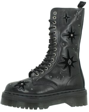 Dr. Martens Schoenen ,Zwart ,Leer 14-Eye Leren & Fluwelen Veterlaarzen