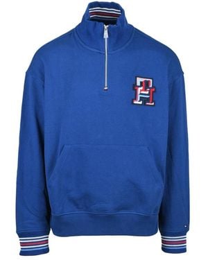 Tommy Hilfiger Hoodies & Sweatvesten ,Blauw ,Katoen Felpa Collo Con Zip