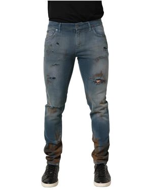Dolce & Gabbana Distressed Skinny Denim Jeans Met Middelhoge Taille - Blauw