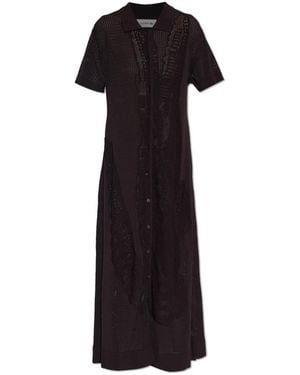 Lacoste Kleedjes ,Bruin ,Crochet Polo Dress - Zwart