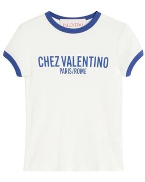 Valentino Tops ,Wit ,Katoen Chez -Print T-Shirt